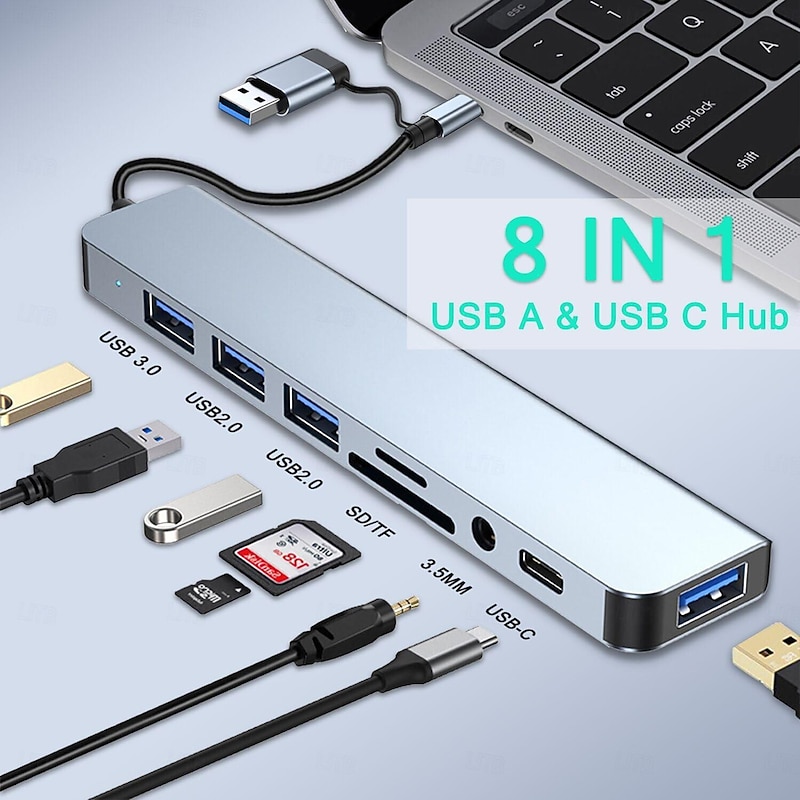 4/7/8 In 1 USB3.0 Type C Extender Hub Docking Station Multi USB Splitter Multiport Adapter USB 3.0 2.0 TF SD Reader Slot For for Mac Pro Mini iPad Pro Surface Pro lash Drive Mobile HDD