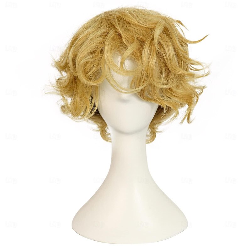 Blonde Wig for Men Short Fluffy Blonde Wig Curly Male Wig Heat Resistant Synthetic Cosplay Costume Hair Wig Blonde3
