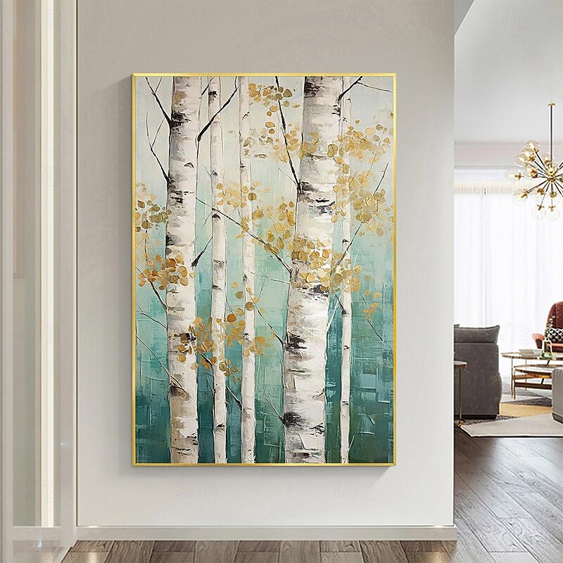 Forest Oil Painting On Canvas hand painted Abstract Green Landscape Painting for Living Room Wall Decor Birch Forest Painting Modern Wall Art painting landscape oil painting