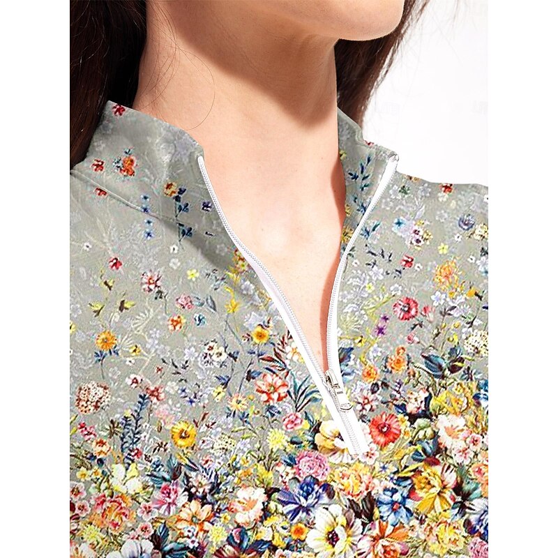Women's Golf Polo Shirt White Dark Blue Rose Red Long Sleeve Top Floral Ladies Golf Attire Clothes Outfits Wear Apparel3