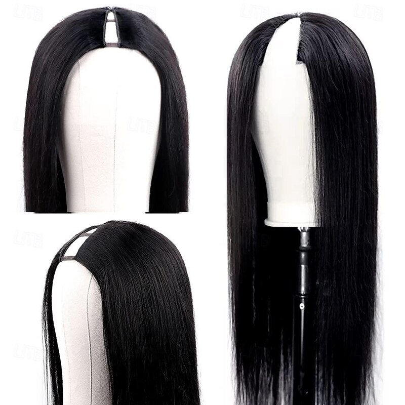 V Part Wigs Straight Brazilian Virgin Human Hair Wigs for Black Women Upgrade U Part Wigs  Full Head Clip In Half Wig V Shape Wigs No Leave Out Lace Front Wigs 180% Density Natural Color3