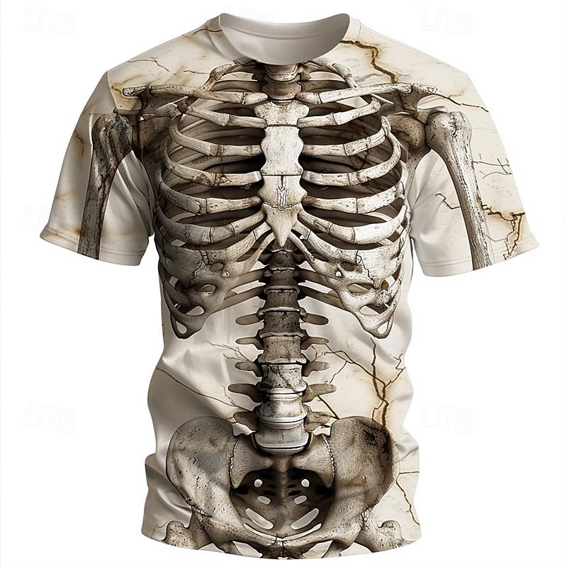 Men's Graphic Cool Skulls Skeleton T Shirt Short Sleeve T shirt 3D Print Crew Neck Shirt Designer Casual Subculture Sports Outdoor Holiday Going out White Khaki Light Grey Spring & Summer Clothing3