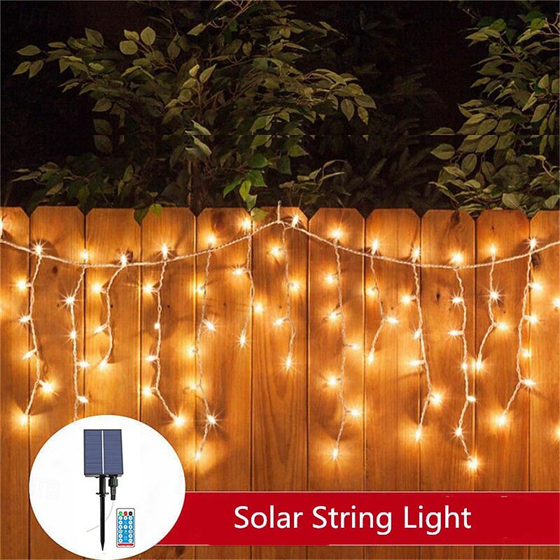 4M 13ft LED Solar Icicle String Lights Waterproof Wedding Decoration Curtain String Lights for Bedroom Patio Yard Garden Wedding Party3