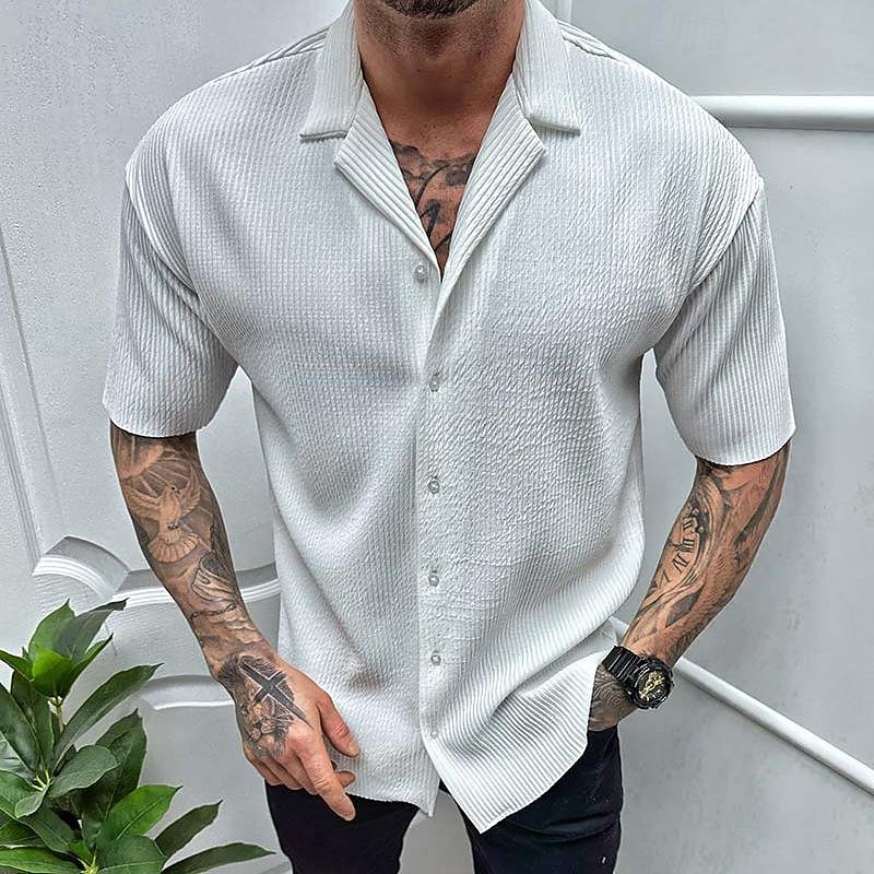 Men's Shirt Summer Shirt Casual Shirt Beach Shirt Cuban Collar Shirt Button Up Shirt Black White khaki Gray Short Sleeve Plain Collar Vacation Holiday Clothing Apparel Polyester Fashion Casual
