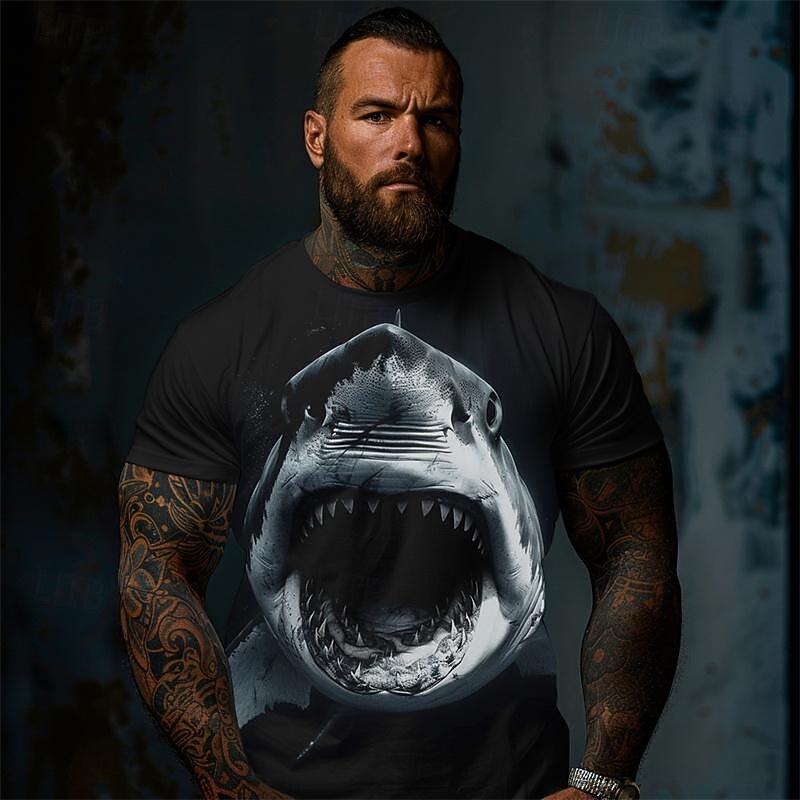 Men's Graphic Animal Shark T Shirt Tee Top Short Sleeve T shirt 3D Print Crew Neck Shirt Daily Designer Retro Vintage Sports Outdoor Holiday Going out Black Black Gray Spring & Summer Clothing Apparel4