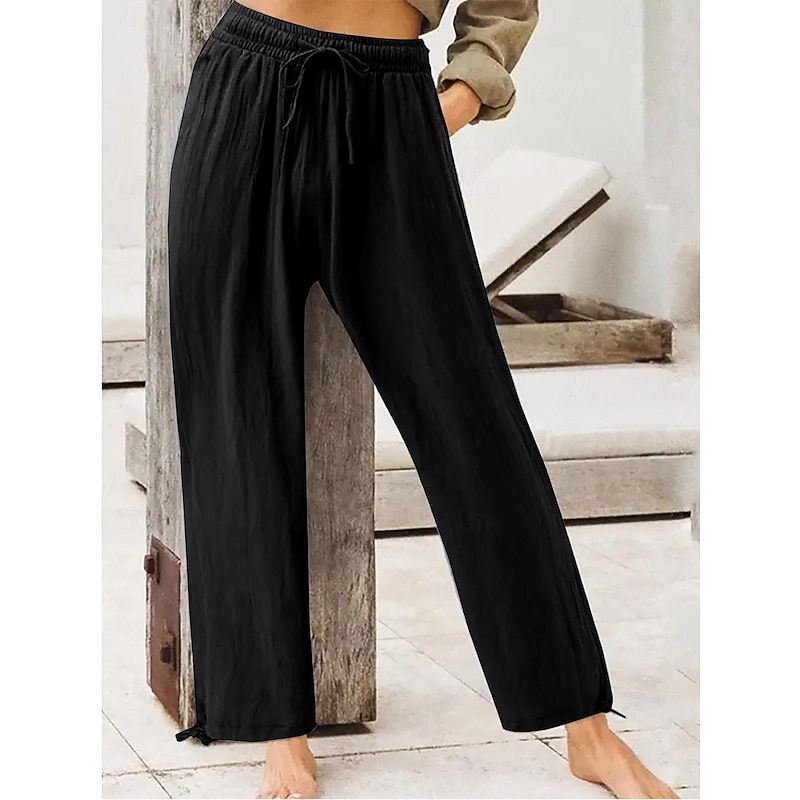 Women's Pants Trousers Casual Daily Full Length Plain Drawstring Side Pockets Breathability Comfortable Micro-elastic Going out Weekend Black Wine Blue Purple Spring & Summer Regular Fit4