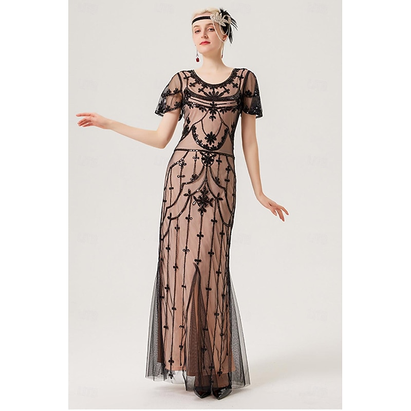 Retro Vintage Roaring 20s 1920s Flapper Dress Outfits Cocktail Dress The Great Gatsby Flapper Girl Wedding Guest Sequins Fancy Dress Women's Wedding Wedding Guest Party / Evening Adults' Dress Gloves2