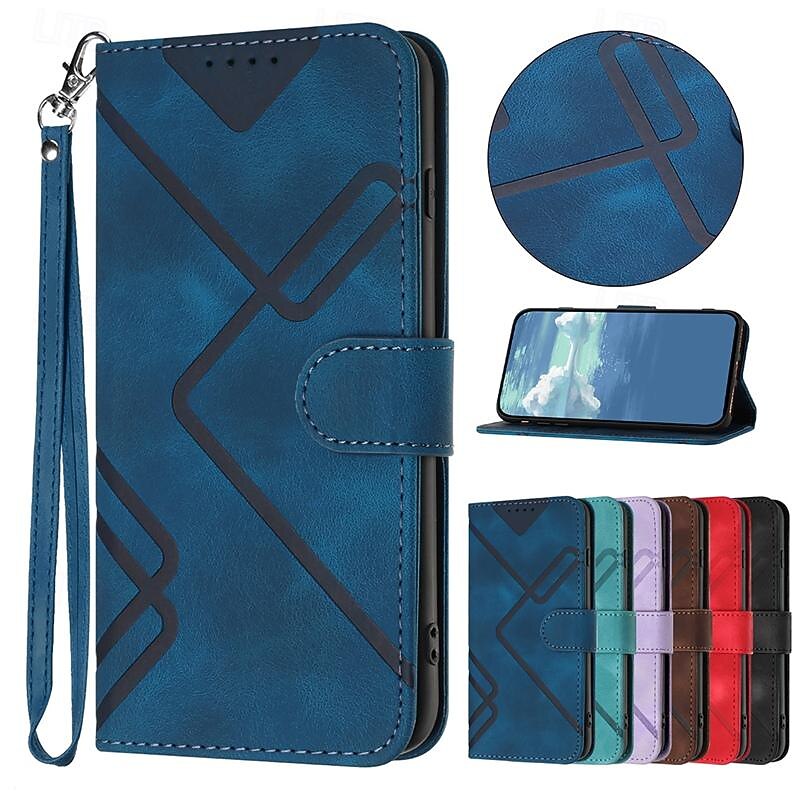 Phone Case For Samsung Galaxy S25 S24 S23 S23 FE S22 S21 Ultra Plus A14 A34 A54 A24 Wallet Case Magnetic with Wrist Strap Kickstand Retro Geometric Pattern TPU PU Leather