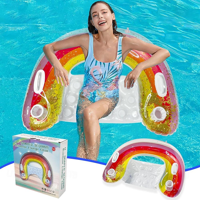 inflatable water sequin rainbow mount recliner with thickened U-shaped floating sofa hammock and swimming ring