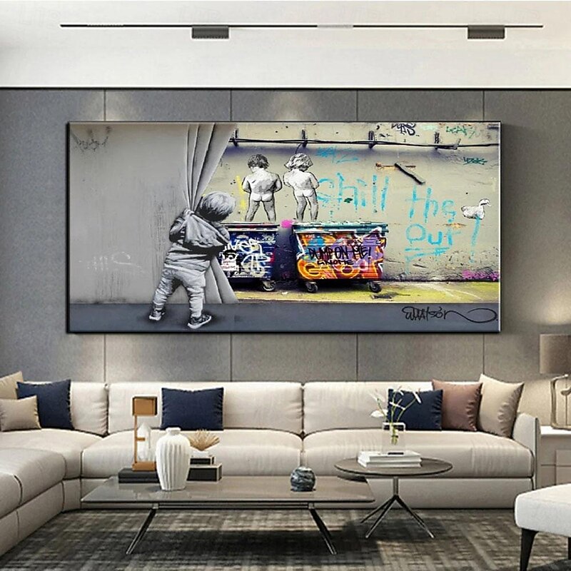 Handmade Hand Painted Oil Painting Wall Art Banksy Boy Banksy oil Painting  Wall Art Rolled Canvas No Frame Unstretched2