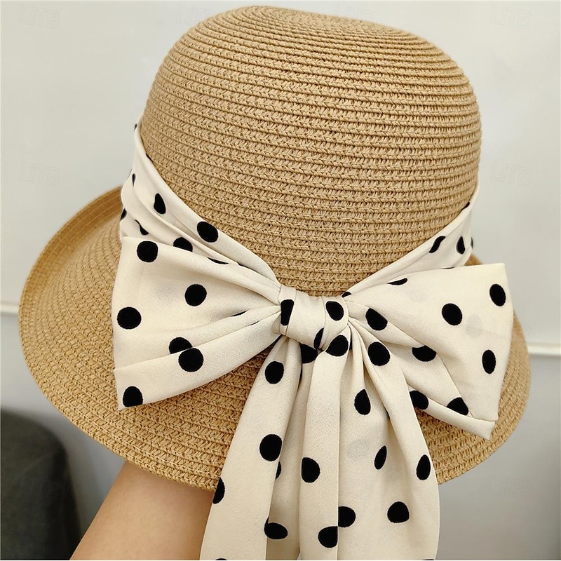 Retro Vintage 1950s Rockabilly Straw Sun Hat Polka dots Fancy Dress Women's Halloween Masquerade Vacation Casual Daily Beach Adults Hat