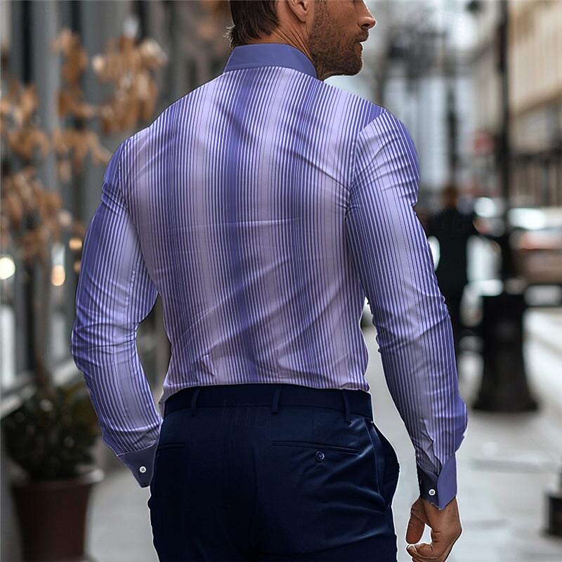 Men's Dress Shirt Printed Shirts Striped Street Wear to work Purple Orange Long Sleeve Turndown Spring & Summer Clothing Apparel Print2