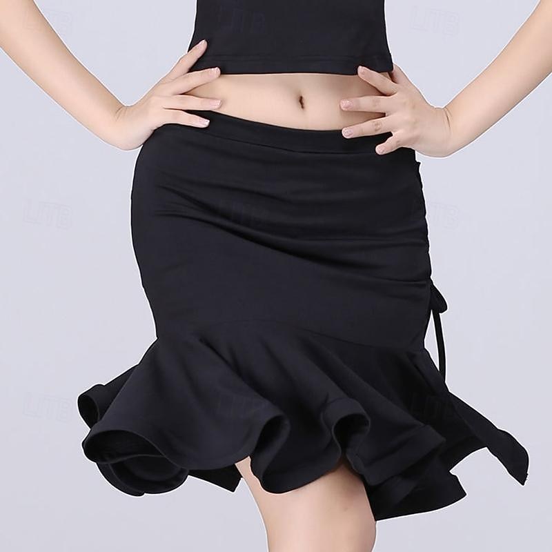Latin Dance Ballroom Dance Skirts Cinch Cord Ruffles Pure Color Women's Performance Training High Spandex4