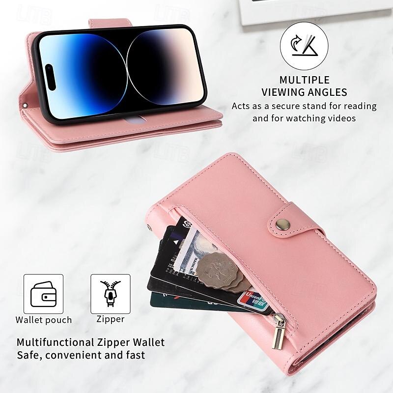Phone Case For iPhone 17 Pro Max 17 Air 16 15 14 Pro Max Plus 13 12 11 Pro Max Mini Wallet Case Zipper with Wrist Strap Kickstand Retro TPU PU Leather3