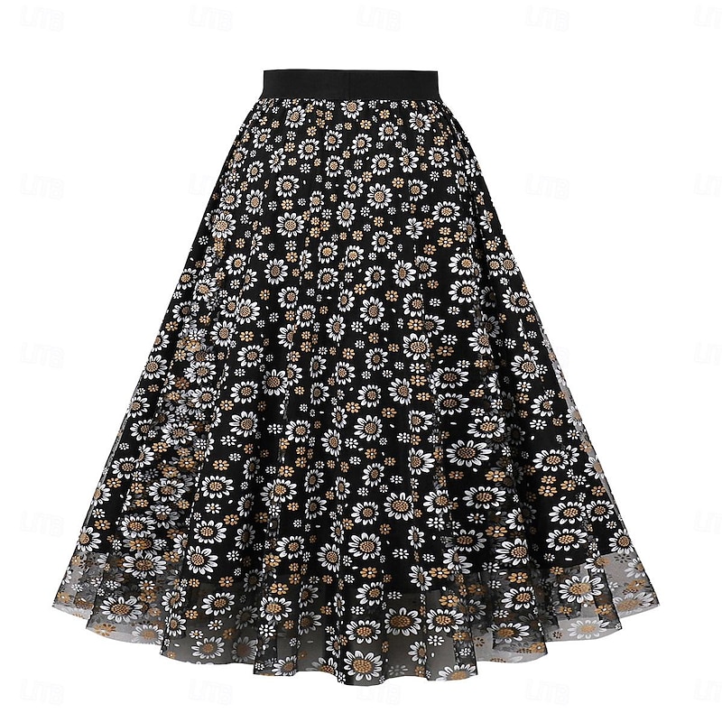Retro Vintage 1950s Grease Outfits Rockabilly Skirt Tulle Skirt Floral Daisy Floral Fancy Dress Women's Halloween Masquerade Wedding Guest Tea Party Casual Daily Adults Skirt
