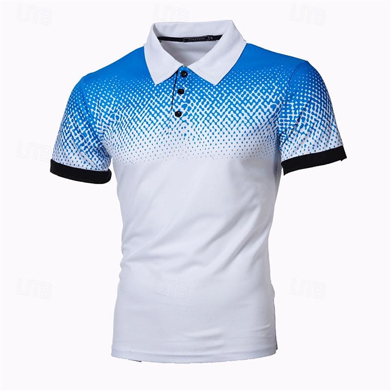Men's Golf Shirt Golf Polo Work Casual Lapel Short Sleeve Basic Modern Gradient Patchwork Button Spring & Summer Regular Fit Dark Gray and Black Black White Yellow Red Navy Blue Golf Shirt