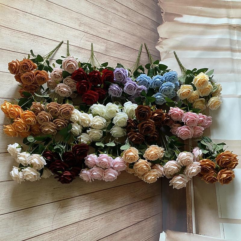 18 Pcs Single Simulated Multi Head Rose Bouquet Wedding Decoration Artificial Flowers Photography Layout Props Artificial Flowers2