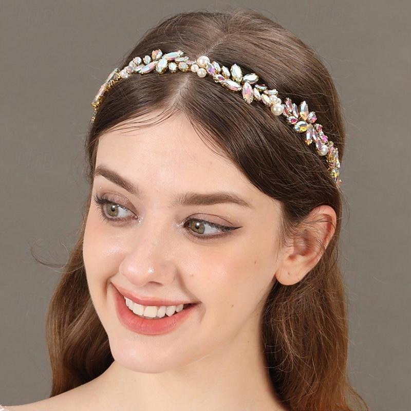 Crown Tiaras Headbands Headpiece Rhinestone Alloy Wedding Cocktail Luxury Retro With Rhinestone Faux Pearl Headpiece Headwear