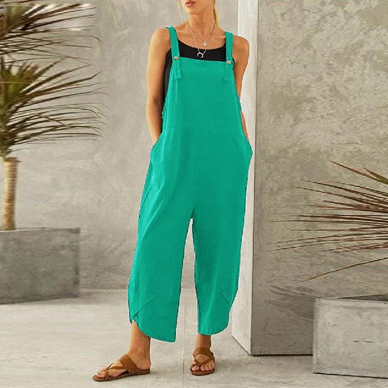 Women's Normal Overall Dungarees Holiday Solid Color Sleeveless Sleeveless Straight Square Neck Pocket Vacation Dailywear Loose Fit Black Army Green Red Spring4