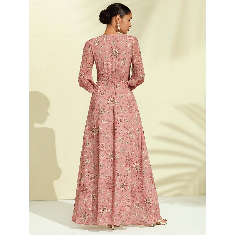 Chiffon Wedding Guest Elastic Waist Floral Maxi Dress2