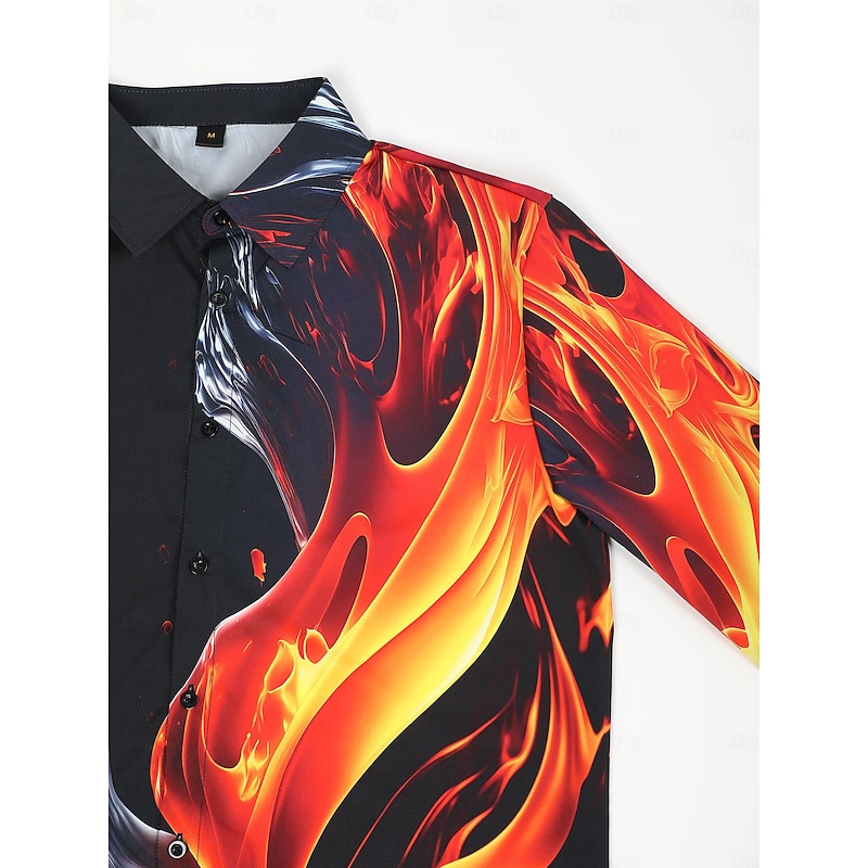 Men's Flame Shirt Button Up Shirt Long Sleeve Abstract Daily Wear Going out Spring Turndown Print Button-Down Yellow Red Blue Purple Orange2