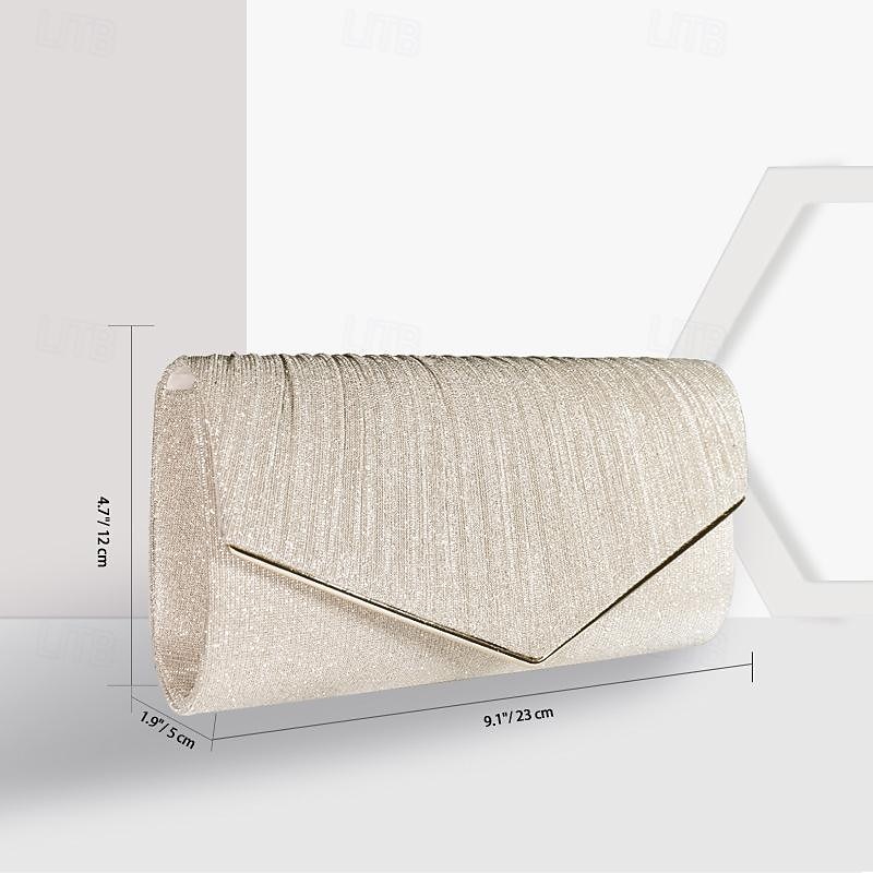 Women's Clutch Evening Bag Polyester Wedding Party Zipper Large Capacity Multi Carry Solid Color Silver Black Champagne3