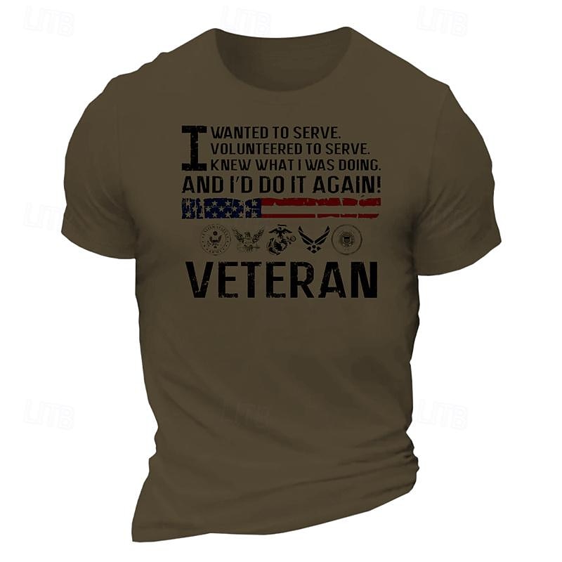 Men's Veteran Graphic T-Shirt: 'I Served & Would Do It Again' Patriotic Military Lifestyle Short Sleeve Top in Olive Green