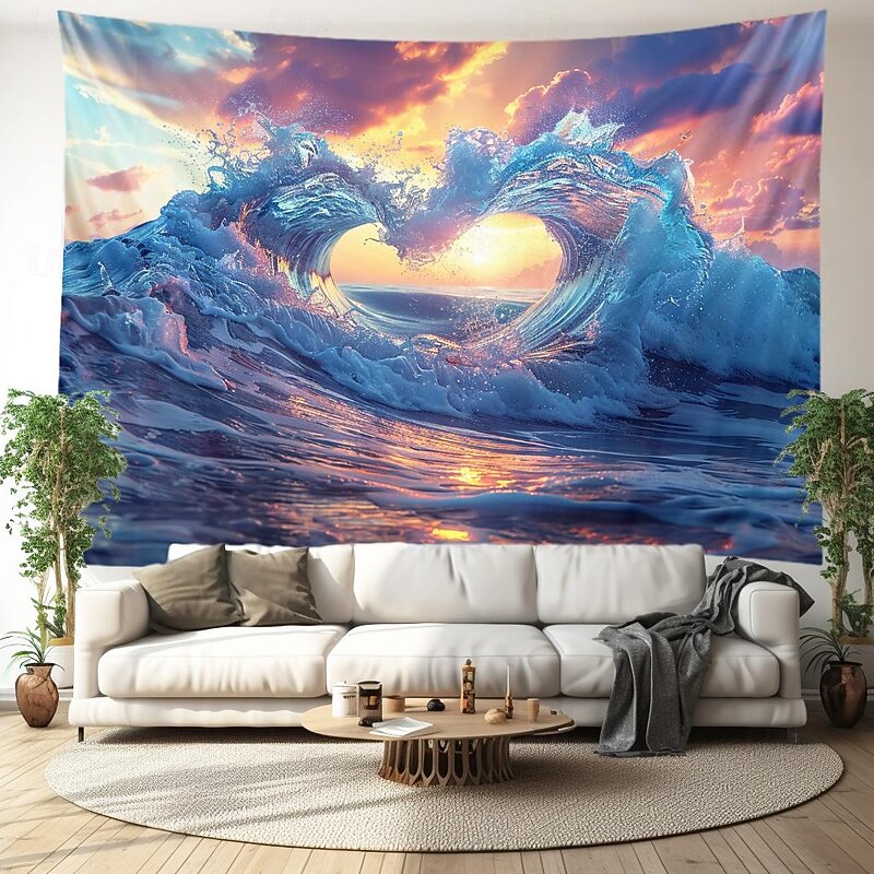 Wedding Decorations Backdrop Photograph Wall Hanging Large Tapestry Art Mural Decor Blanket Curtain Home Bedroom Living Room Decoration Sea Wave Heart2