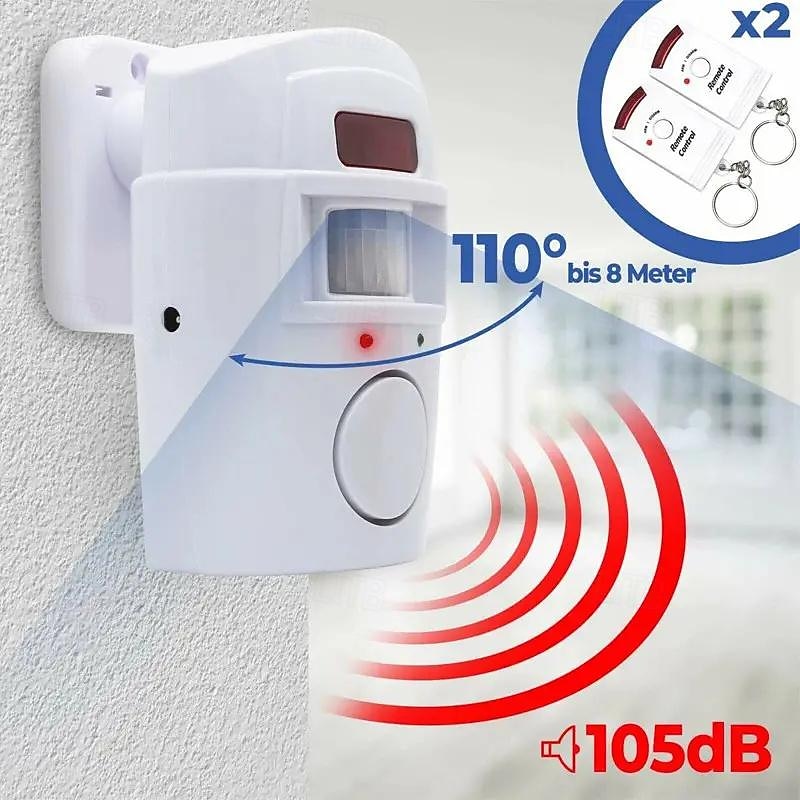 Smart Home Security KitWireless Infrared Security Alarm 105DB Alarm BatteryPoweredw/ 2 Remotes4