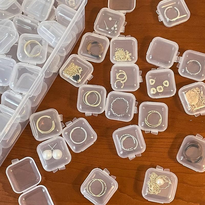20/50pcs Mini Plastic Storage Box Square Transparent Portable Container Jewelry Holder Earrings Packaging Display Case Medicine Bin Jewlery Garbage Can Storage Cases Pp Accessories Clear Buds3