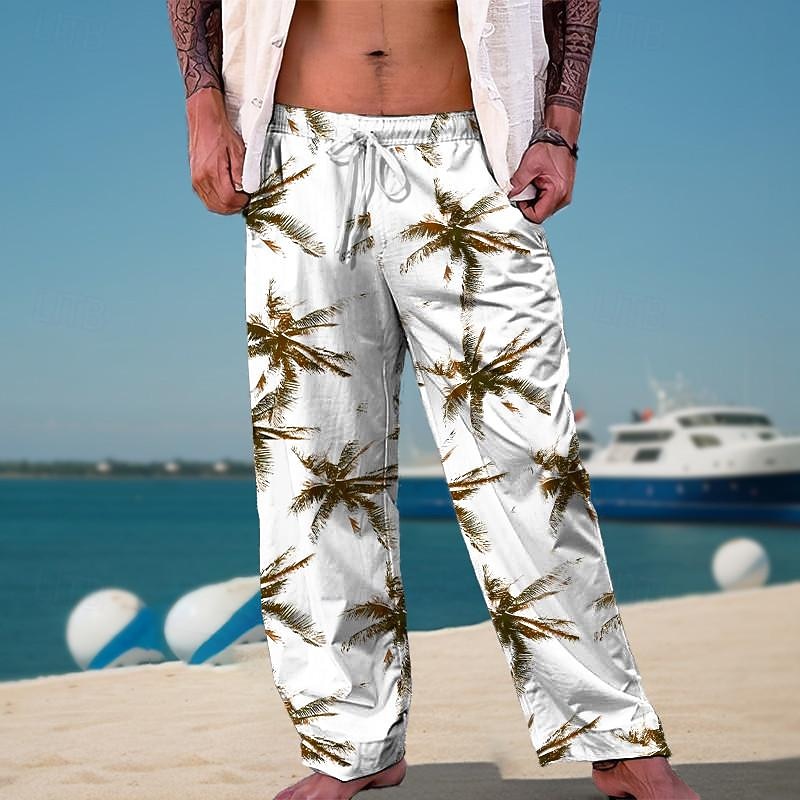 Palm Tree Vacation 3D Print Hawaiian Men's Side Pockets 3D Print Elastic Drawstring Design Pants Trousers Straight-Leg Trousers Outdoor Hawaiian Holiday Polyester Navy Blue Brown Green S M L Medium4
