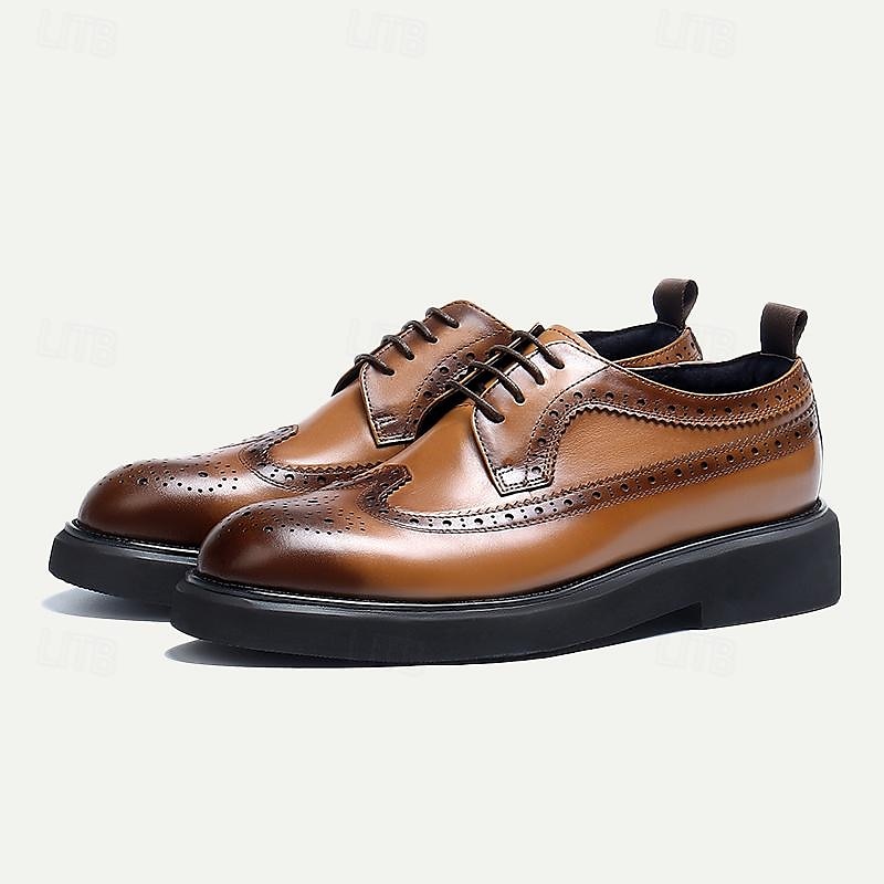 Men's Full Brogue Derby Shoes Cognac Brown Premium Leather Dress Shoes3