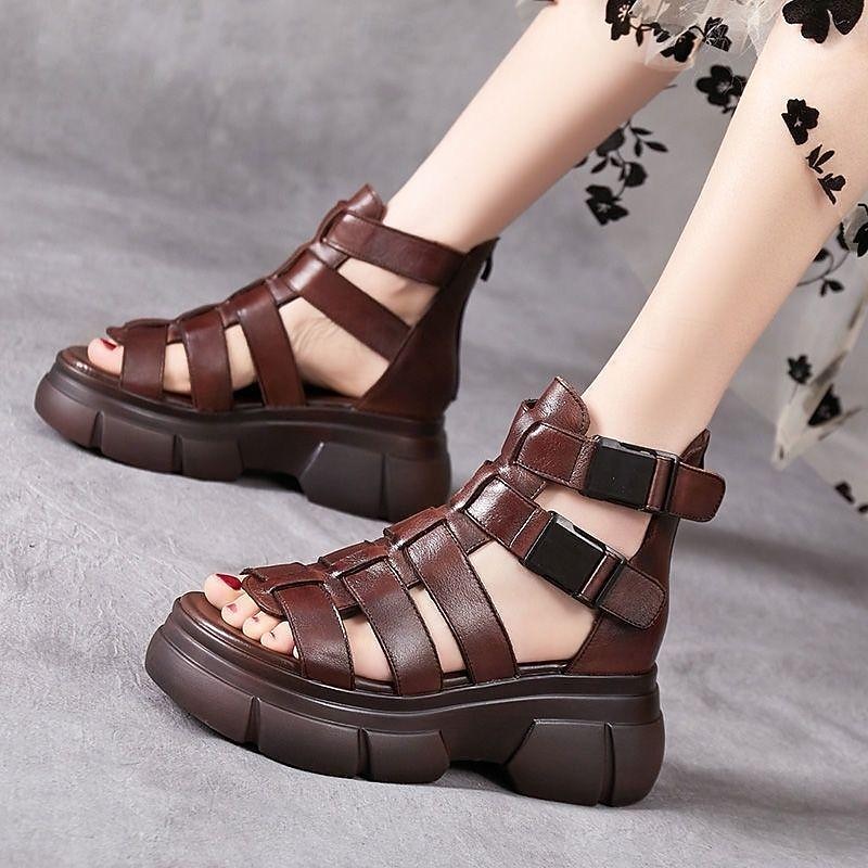 Women's Brown Chunky Gladiator Sandals with Platform Sole and Multi-Strap Design, Edgy Summer Shoes for Street Style, Festivals, and Casual Outfits