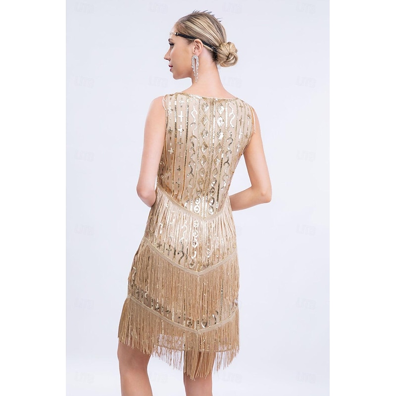 Retro Vintage Roaring 20s 1920s Flapper Dress Outfits Cocktail Dress The Great Gatsby Flapper Girl Wedding Guest Sequins Fancy Dress Women's Wedding Wedding Guest Party / Evening Adults' 1 Bracelet2