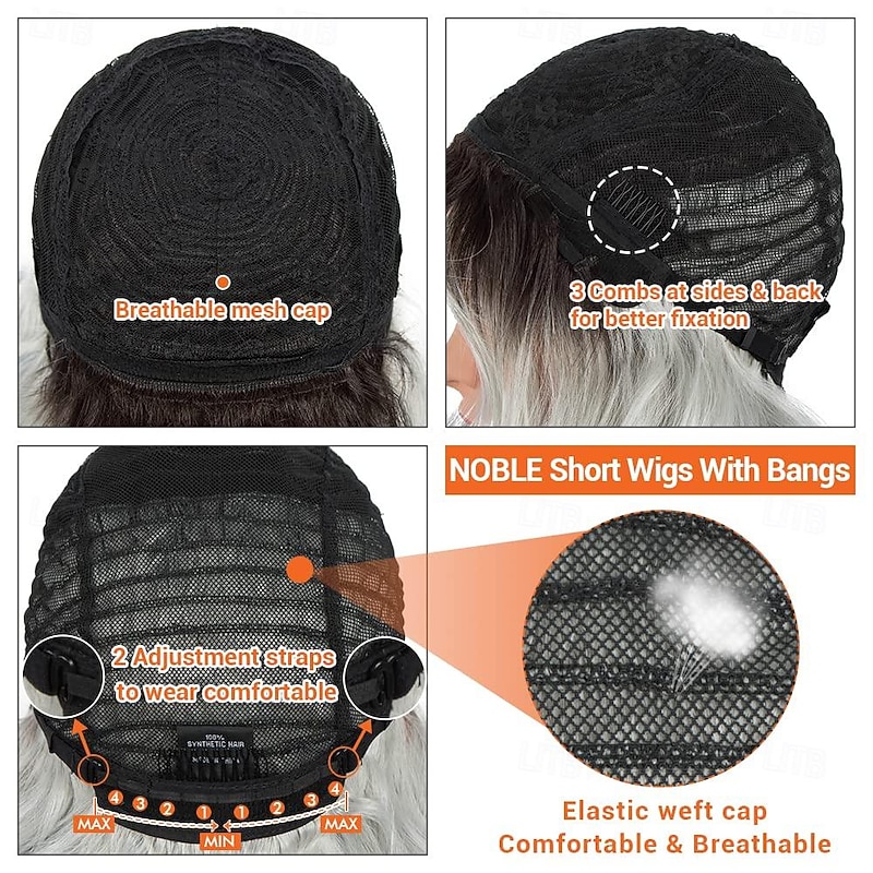 Blue Wig with Bangs Short Bob Curly Wigs for White Women Colorful Wavy Bob Wigs with Air Bangs Heat Resistant Synthetic Silver Blue Wigs for Daily Party Cosplay Costume Wigs4