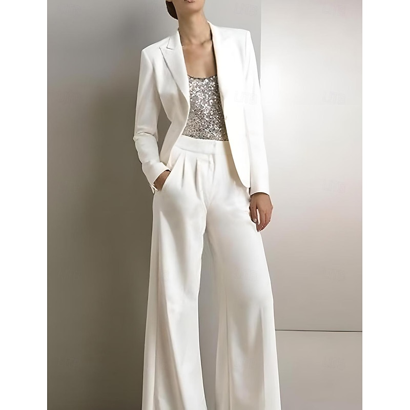 Women's 3 Pieces Suits Formal Wedding Guest Stretch Fabric Stretch Crepe Elegant Long Sleeve Floor Length Peak Lapel