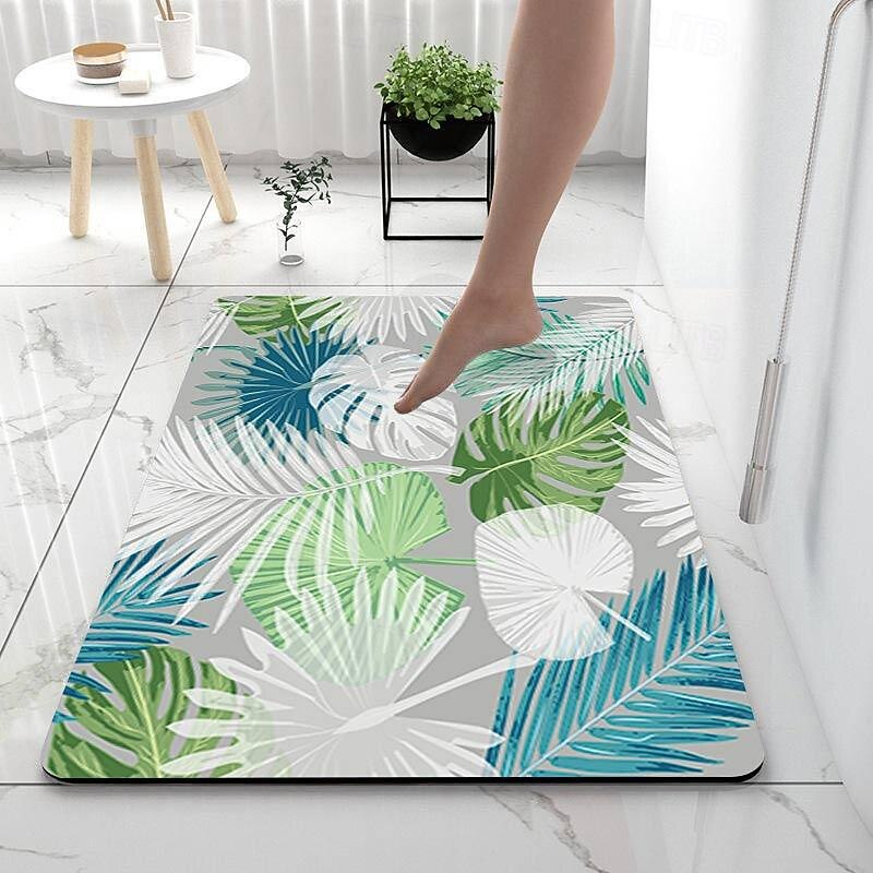 Nordic Green Leaf Bathroom Bath Mat Non-slip Creative Absorbent Bathroom Rug Diatomaceous Earth Non Slip