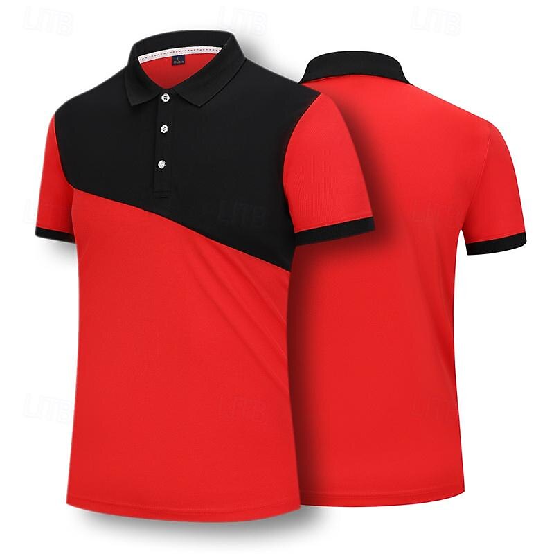 Men's Golf Shirt Golf Polo Casual Sports Lapel Short Sleeve Basic Modern Color Block Patchwork Button Spring & Summer Regular Fit Yellow Red Navy Blue Orange Green Gray Golf Shirt4