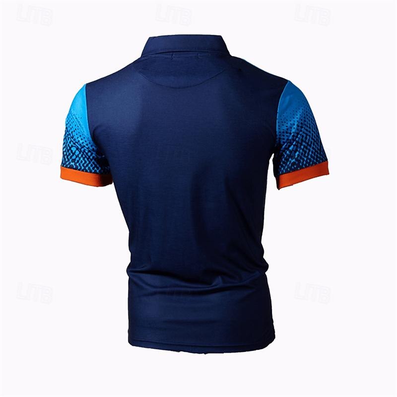 Men's Golf Shirt Golf Polo Work Casual Lapel Short Sleeve Basic Modern Gradient Patchwork Button Spring & Summer Regular Fit Dark Gray and Black Black White Yellow Red Navy Blue Golf Shirt3