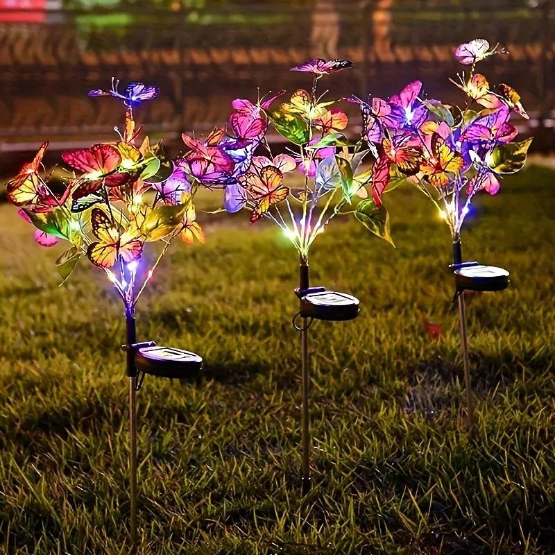 2pcs Solar Butterfly Shaped Lawn Lights Colorful LED Outdoor Waterproof Garden Lights for Garden Park Walkway Lawn Decoration2
