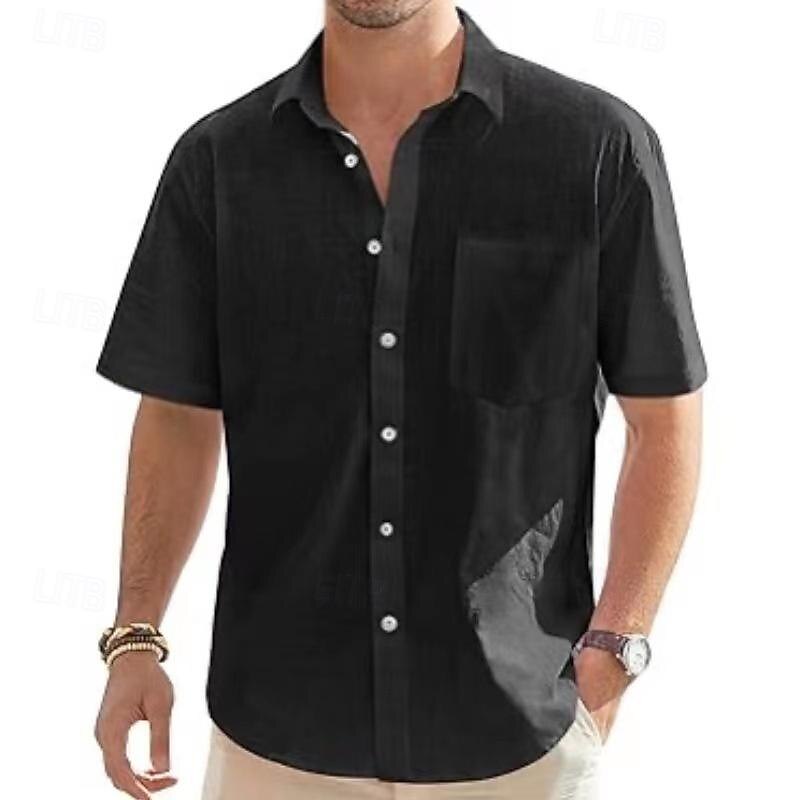 Men's Shirt Linen Shirt Summer Shirt Beach Shirt Cotton Linen Shirt Button Up Shirt Plain Vacation Holiday Black White Blue Gray Short Sleeve Turndown Summer Clothing Apparel Button-Down3