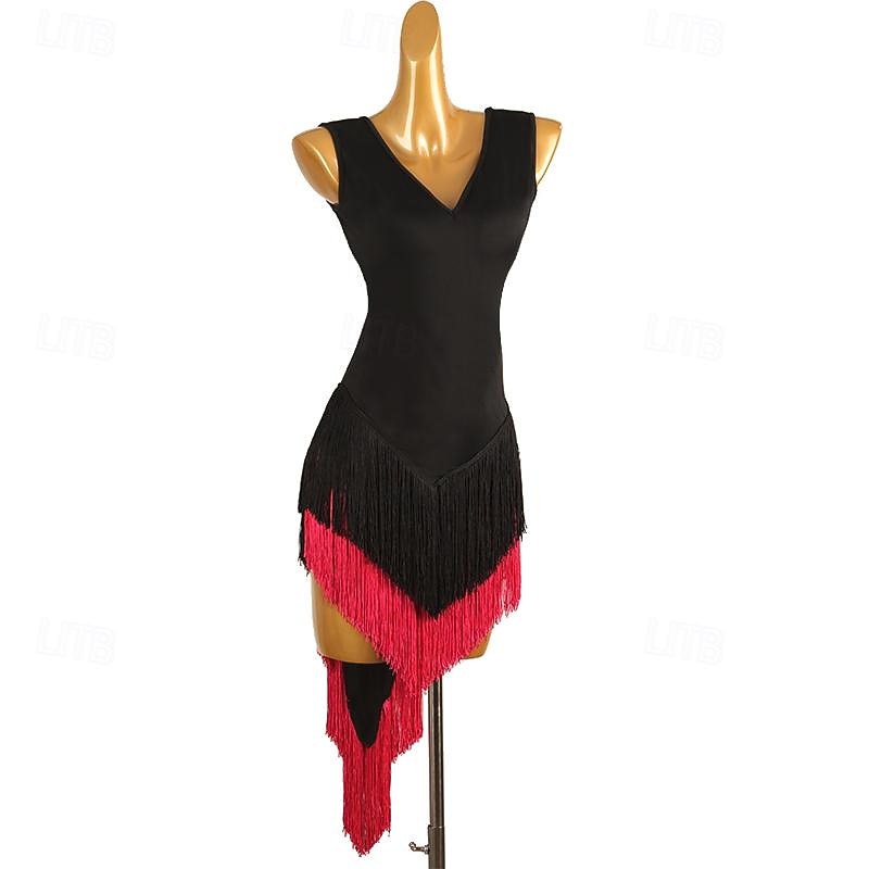 Latin Dance Latin Salsa Dance Dress Tassel Women's Performance Daily Wear Sleeveless Spandex