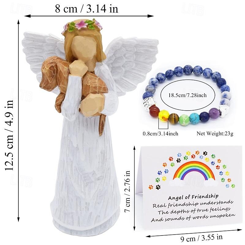 Angel of Friendship Dog Memorial Gifts Pet Sympathy Gift Loss of Dog Gifts Passed Away Dog Gifts Angel Figurines Dog Remembrance Gift with 7 Chakra Pet Memorial Rainbow Bridge Bracelet4