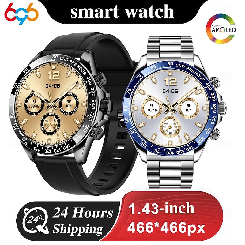 696 AK63 Smart Watch 1.43 inch Smartwatch Fitness Running Watch Bluetooth ECG+PPG Pedometer Call Reminder Compatible with Android iOS Women Men Hands-Free Calls Message Reminder IP 67 46mm Watch Case2