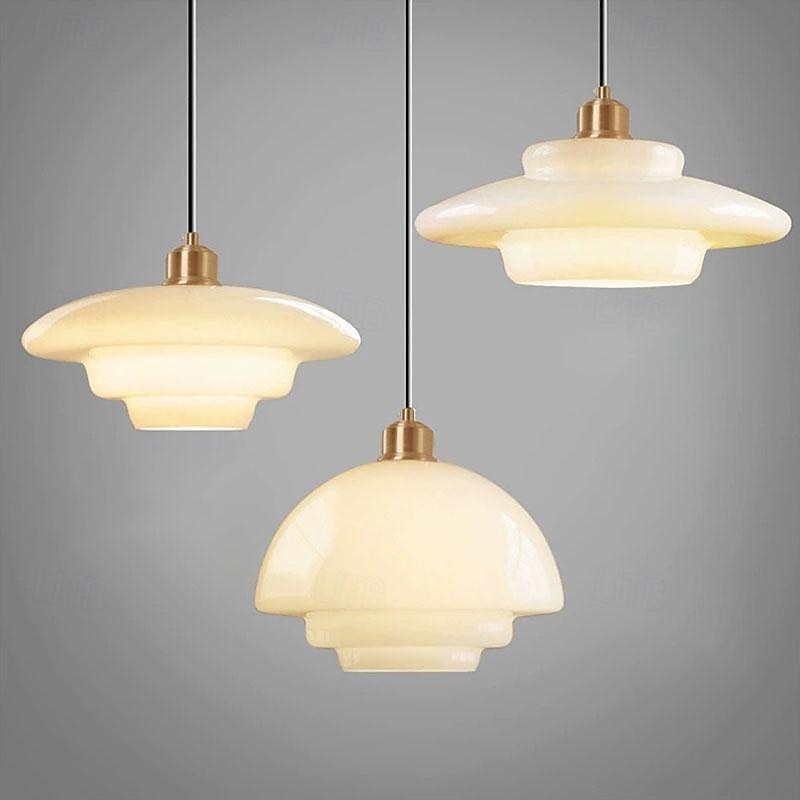 Farmhouse Drum Semi Flush Mount Ceiling Light Milk Glass Hallway Light Fixtures Ceiling Chandelier Large Gold Pole Nordic Modern Mid Century Lighting for Dining Room Ceiling Hung Opal Milk Corridor 85-265V4