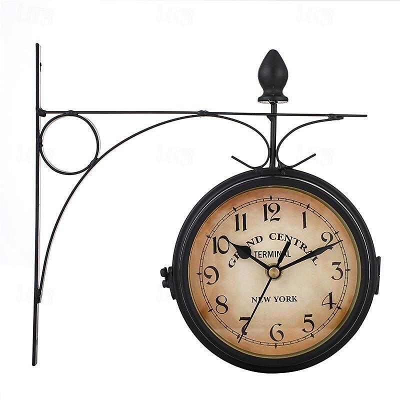 Retro Wall Clock Double-Sided European Antique Style Creative Classic Wall Hanging Clocks Outdoor Living Room Bedroom Study Wall Decoration 5 inch4