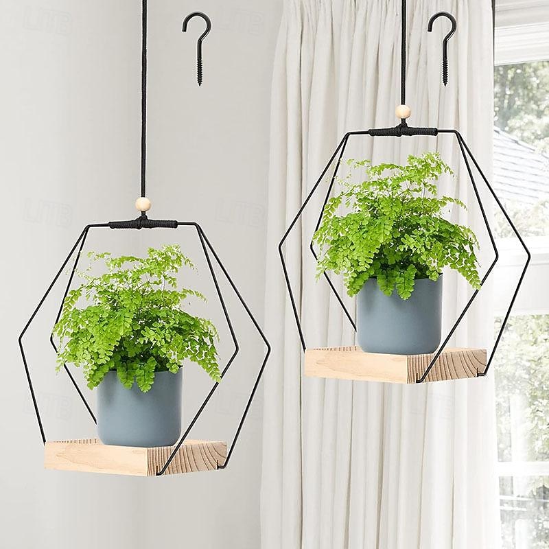 Creative Flower Pot Flower Ring Iron Ring Wind Flower Ring Wall Hanging Wood Flower Pot Home Decoration3