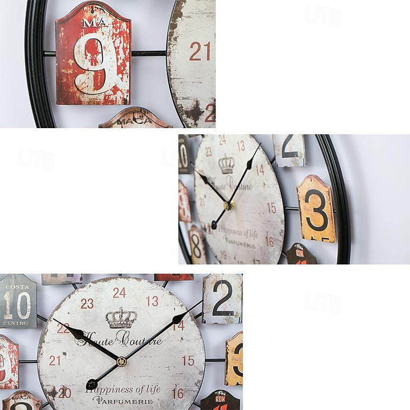 Wall Clock 50cm Old Fashion Elegance Vintage Wall Clock MDF Wooden Art Decor for Home Living Room Bedroom Office Decoration3