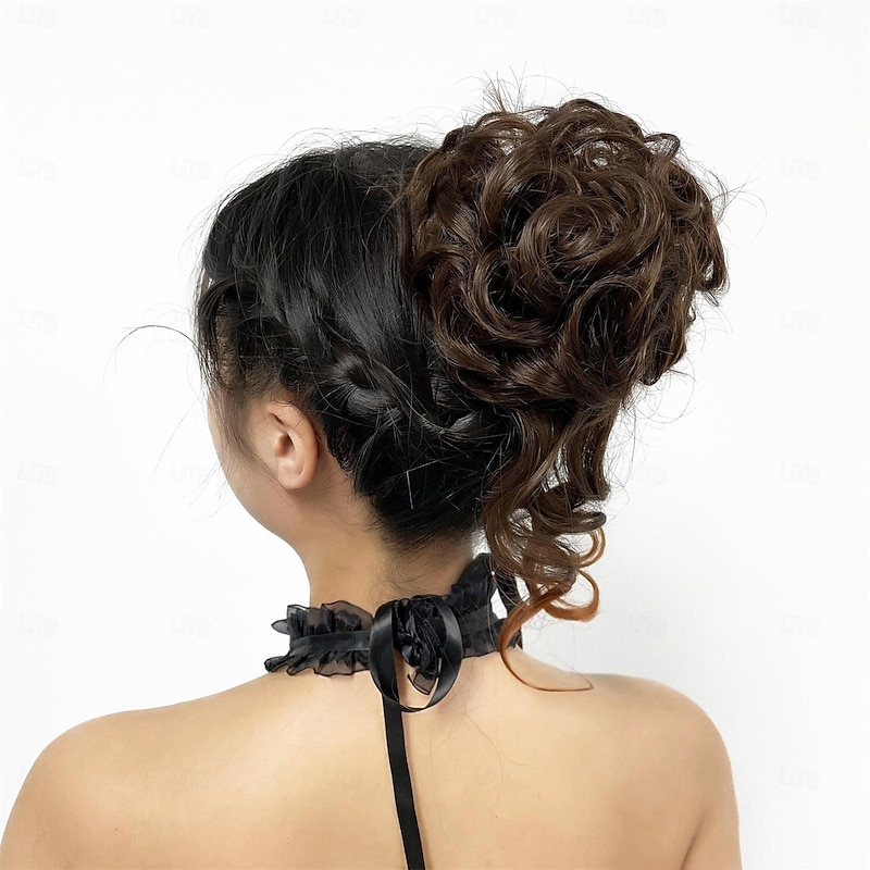 chignons Hair Bun Synthetic Hair Hair Piece Hair Extension Wavy Bouncy Curl Party Daily Daily Wear Brown2