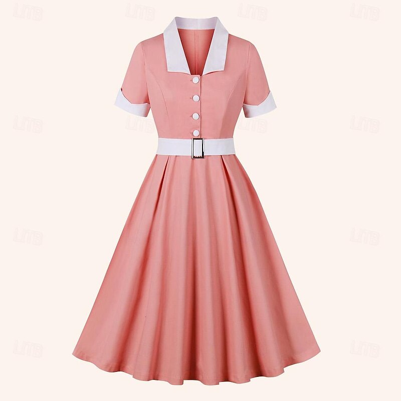Retro Vintage 1950s Midi Dress A-Line Dress Swing Dress Color Block Fancy Dress Women's Date Bachelorette Party Adults' Dress Homecoming Dresses Summer Spring - Main Image